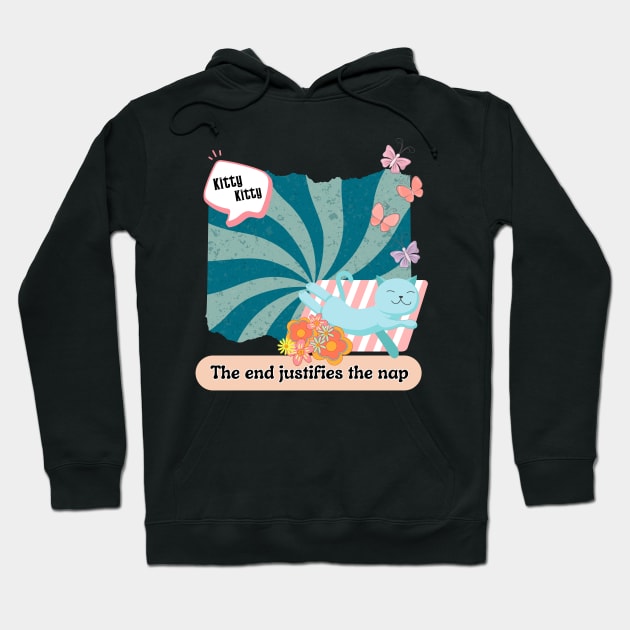 Napping cat on a rug and psychedelic world Hoodie by Sardonic Neko